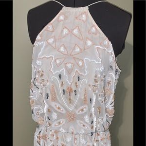 Lotus Threads Peach Chiffon Beaded Formal Dress M